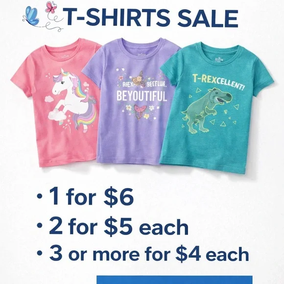The Children's Place Unicorn and Dinosaur Tees - Pink, Purple, Teal - Picture 1 of 1